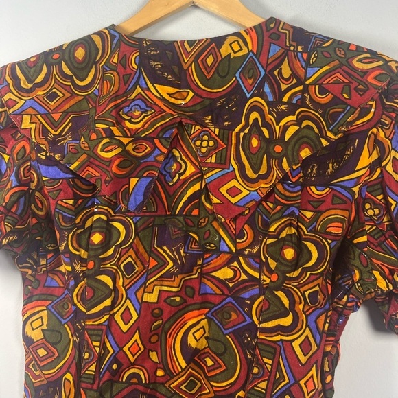 Vintage Mahudi International Abstract Artsy Double Collar Button Front Blouse M - Picture 6 of 7